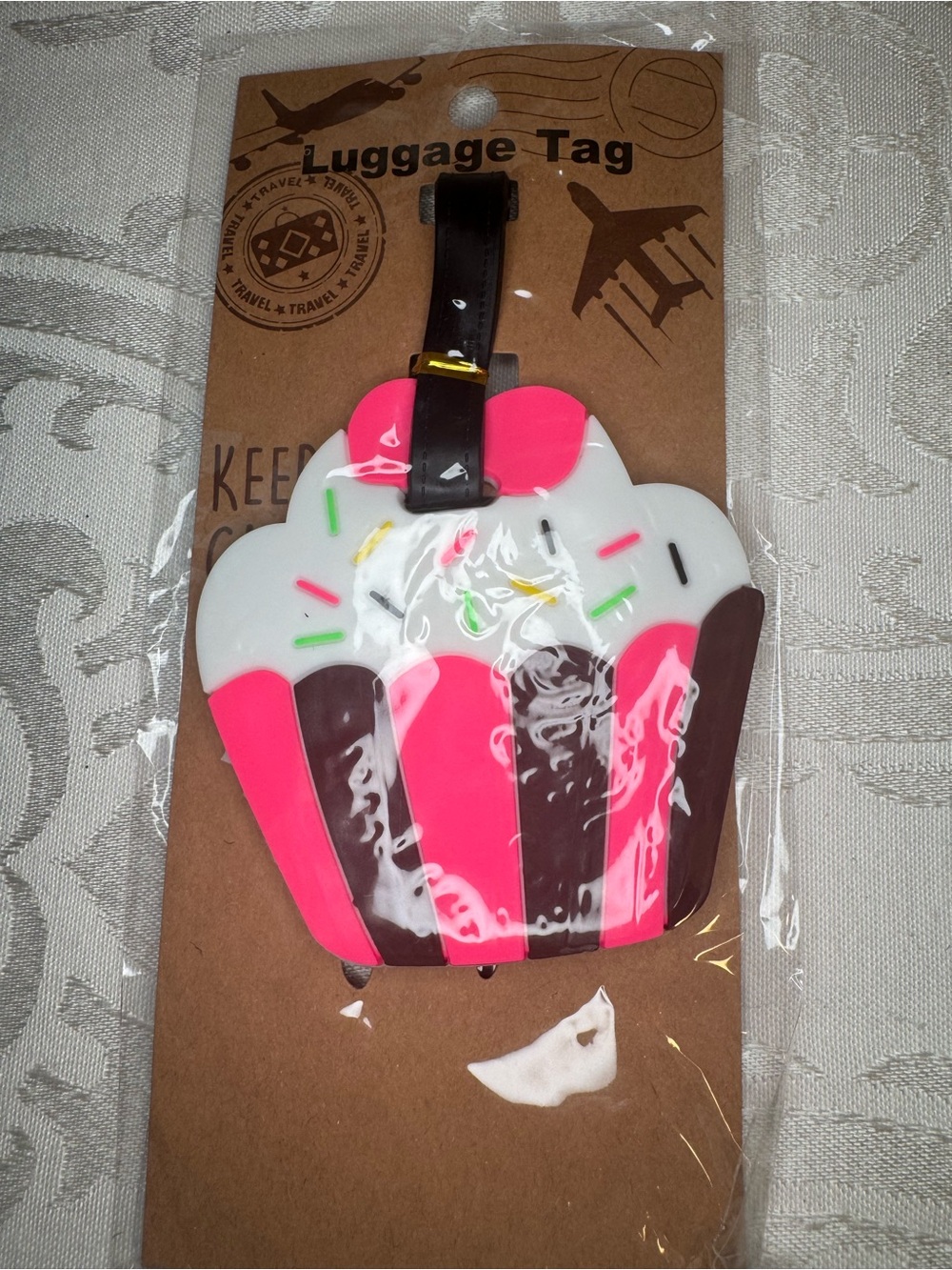 New Cupcake Luggage Tag - Pink, White & Brown